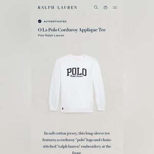 Polo Ralph Lauren boys white long sleeve tee with navy blue for decal color
